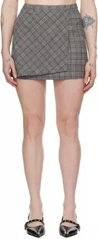 Серая мини-юбка в клетку Ganni
