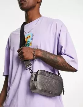 Серая мятая сумка через плечо ASOS