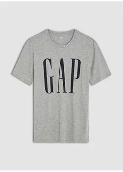 Серая мужская футболка с круглым вырезом с принтом 499950 Gap, серый