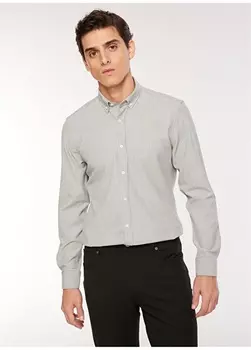 Серая мужская рубашка в полоску с базовым воротником на пуговицах Fabrika