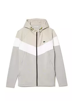 Серая мужская толстовка active с капюшоном и цветными блоками Lacoste