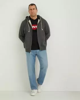 Серая мужская толстовка на молнии и капюшоне больших размеров Levi's, светло-серый