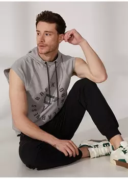 Серая мужская толстовка с воротником с капюшоном и принтом Limon