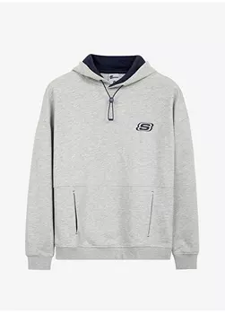 Серая мужская толстовка с воротником с капюшоном Skechers