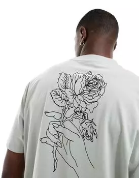 Серая непринужденная футболка с цветочным принтом на спине ASOS DESIGN