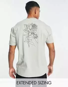 Серая непринужденная футболка с цветочным принтом на спине ASOS DESIGN