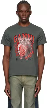 Серая непринужденная клубничная футболка Ganni