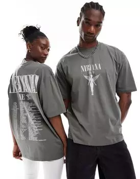 Серая объемная футболка унисекс с лицензией ASOS DESIGN с принтом в виде тура Nirvana