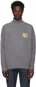 Серая объемная водолазка с головой лисы Maison Kitsuné