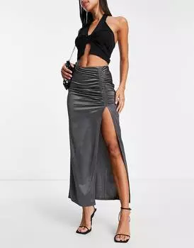 Серая обтягивающая юбка миди со сборками Topshop