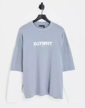 Серая оверсайз-футболка с длинным рукавом с двойным рукавом и принтом Detroit city ASOS DESIGN