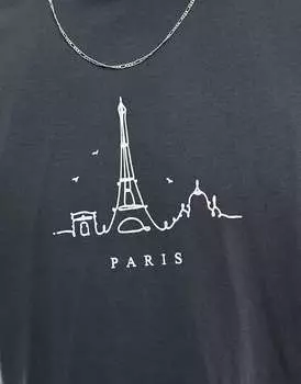Серая оверсайз-футболка с городским принтом на груди ASOS