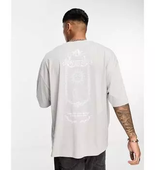 Серая оверсайз-футболка с небесным принтом на спине ASOS DESIGN