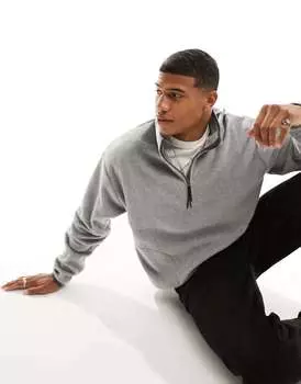 Серая оверсайз-толстовка из флиса с половиной молнии ASOS