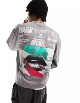 Серая оверсайз-толстовка с принтом на спине ASOS DARK FUTURE