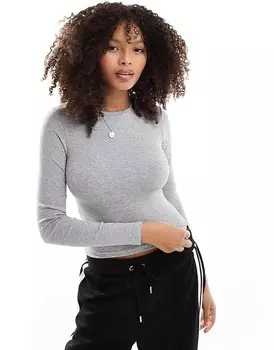 Серая приталенная футболка с длинными рукавами Bershka