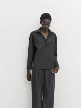 Серая прохладная рубашка из полушерсти Massimo Dutti, серый