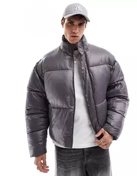 Серая пуховик свободного кроя ASOS DESIGN
