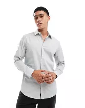 Серая рабочая рубашка узкого кроя стрейч ASOS DESIGN