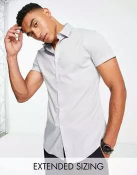 Серая рабочая рубашка узкого кроя стрейч ASOS DESIGN