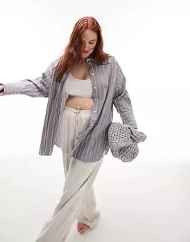 Серая рубашка оверсайз с жатыми манжетами и глубокими манжетами Topshop Curve