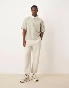 Серая рубашка-поло свободного кроя с принтом на груди ASOS DESIGN плотностью 300 г/м