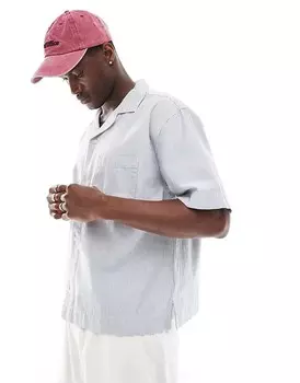 Серая рубашка в полоску с короткими рукавами Abercrombie & Fitch из твила