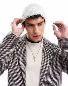 Серая шапка-бини из овчины в рубчик ASOS DESIGN