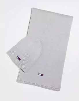 Серая шапка и шарф с логотипом Tommy Jeans