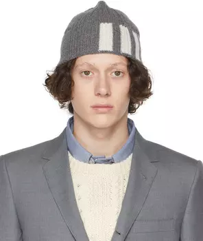 Серая шапка из кашемира с четырьмя полосками Thom Browne