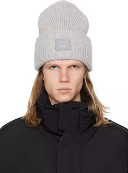 Серая шапка с большим логотипом лица Acne Studios, Light grey melange