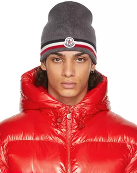Серая шерстяная шапка в полоску Moncler