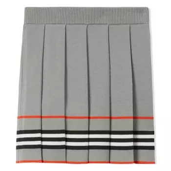 Серая шерстяная трикотажная юбка в полоску Icon Stripe Burberry, серый