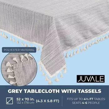 Серая скатерть с кисточками, домашний декор фермерского дома (52 x 70 дюймов)