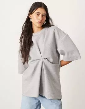 Серая структурированная трикотажная футболка с завязками ASOS