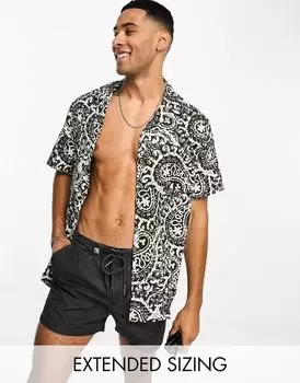 Серая свободная рубашка с кубинским воротником и узором пейсли ASOS DESIGN