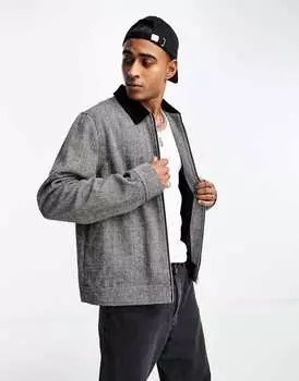 Серая текстурированная куртка Харрингтон с вельветовым воротником ASOS DESIGN