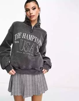 Серая толстовка оверсайз на молнии 1/4 Bershka 'Hamptons'