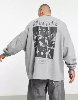 Серая толстовка оверсайз с фотографическим принтом на спине ASOS DESIGN