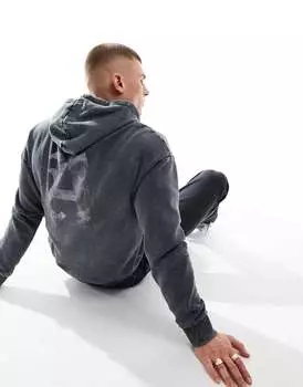 Серая толстовка оверсайз с принтом на спине ADPT