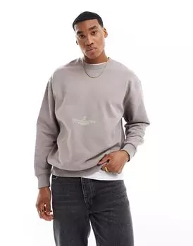 Серая толстовка оверсайз с текстовым принтом спереди и сзади ASOS DESIGN