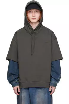 Серая толстовка с капюшоном и двумя рукавами Juun.J