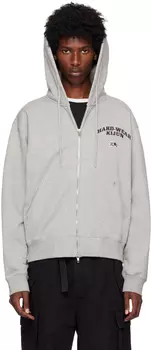 Серая толстовка с капюшоном на молнии с заклепками Kijun