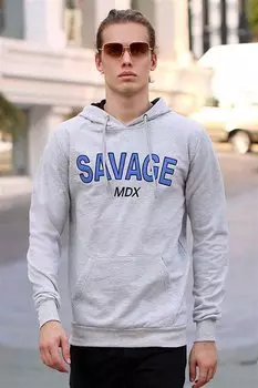 Серая толстовка с капюшоном с принтом 4147 MADMEXT