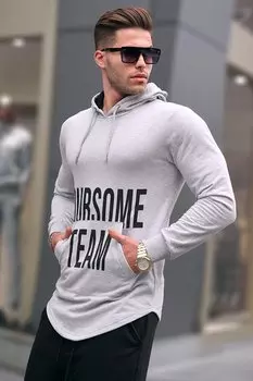 Серая толстовка с капюшоном с принтом 4148 MADMEXT