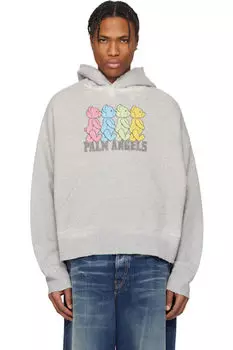 Серая толстовка с капюшоном с разноцветными медведями Palm Angels