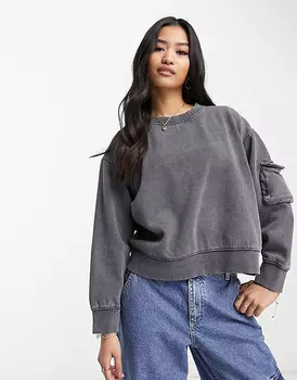 Серая толстовка с карманами-карго New Look