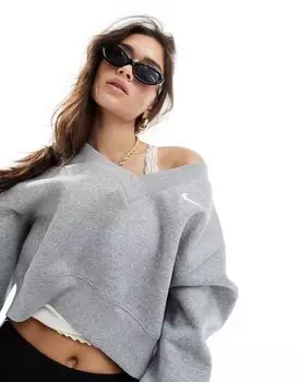 Серая толстовка с v-образным вырезом и мини-галочкой Nike