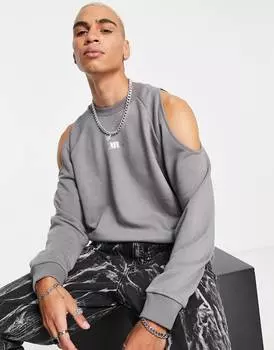 Серая толстовка с вырезом и логотипом ASOS DESIGN