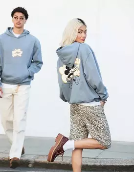 Серая толстовка свободного кроя унисекс с принтом Микки Мауса ASOS DESIGN Disney